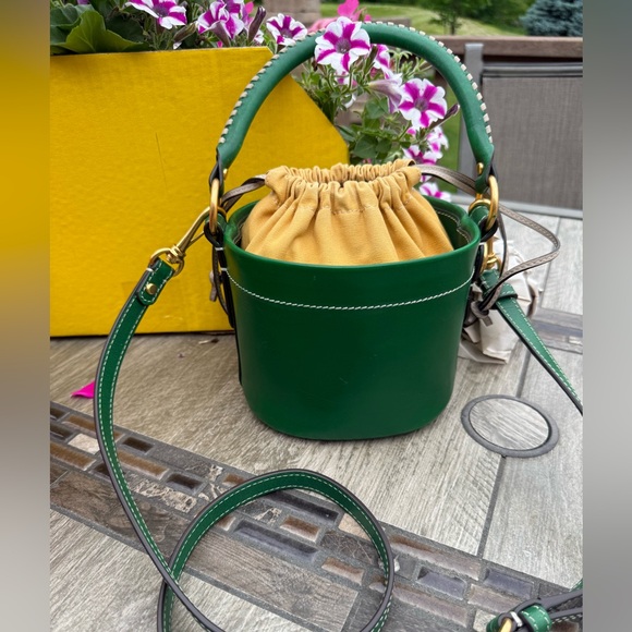 NWOT! Tory Burch Mini Green and Yellow Leather Bucket Bag - Picture 9 of 9